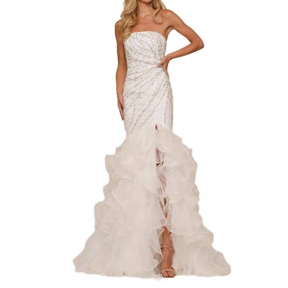 NEW COLORS DRESS strapless beaded mermaid gown in off white - Picture 1 of 1